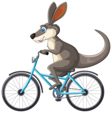 Mavi bir bisiklette bisiklet süren neşeli bir kanguru.
