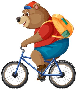 Sırt çantasıyla bisiklet süren neşeli bir ayı