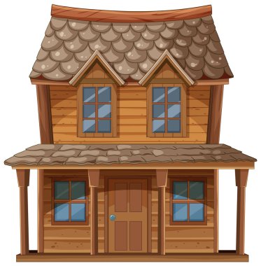 İki katlı, verandalı ahşap bir ev.
