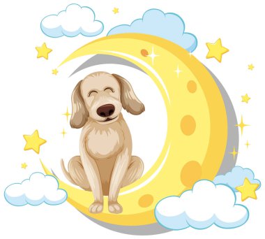 Aydaki mutlu köpek Yıldızlar ve bulutlarla