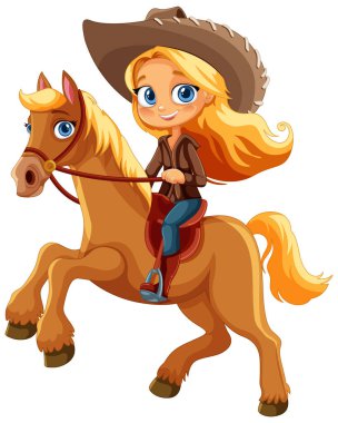 Kız sevinçle ata biniyor