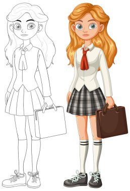 Bir öğrenci üniformalı bir çanta tutuyor.