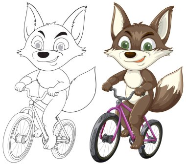 Mor bisiklete binen neşeli bir tilki