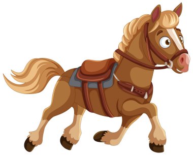 Eyer ve dizginli çizgi film atı