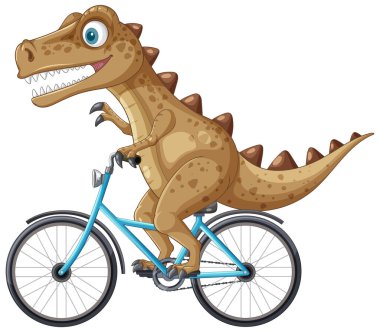 Mavi bir bisiklete binen bir dinozor