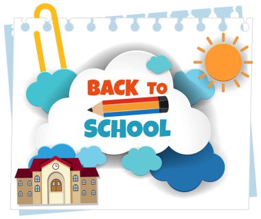 Colorful design with school and sun elements clipart