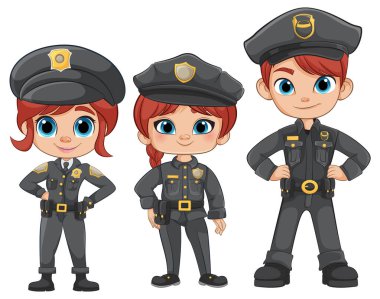 Polis gibi giyinmiş üç kız.