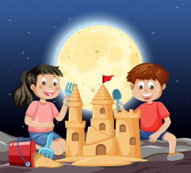Çocuklar geceleri kumdan kale yapmayı severler.