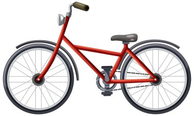 Kırmızı bir bisiklet, neşeli hayvanlarla çevrili.