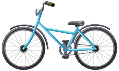 Siyah tekerlekleri olan mavi bir bisiklet tasviri