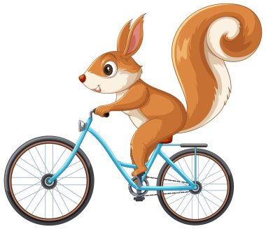 Mavi bir bisiklete binen neşeli bir sincap.