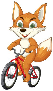 Neşeli tilki bisiklet sürmekten zevk alıyor.