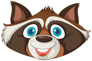 Parlak mavi gözleri ve kulakları olan gülümseyen bir rakun