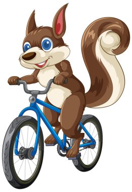 Cheerful squirrel cycling on a blue bike clipart