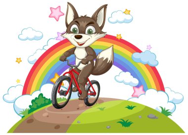 Güneşli bir günde bisiklet süren neşeli bir tilki