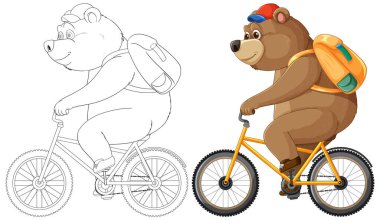 Bisiklet süren sırt çantalı bir ayı.