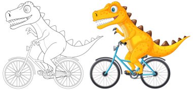 Renkli dinozor bisikletle mutlu bir şekilde bisiklet sürüyor