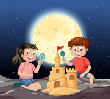Çocuklar geceleri kumdan kale yapmayı severler.