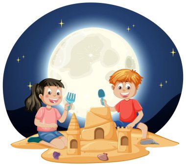 Çocuklar kumsalda kumdan kalelerle eğlenmeyi severler.