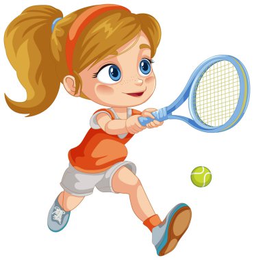 Kız raketle tenis topuna vuruyor.