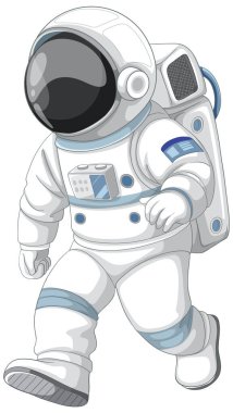 Child in astronaut suit walking confidently