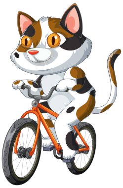 Neşeli bir kedi neşeyle parlak bir bisiklete biner