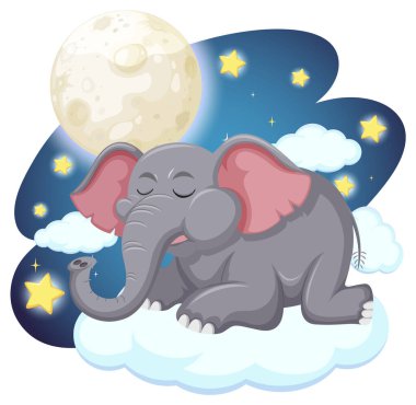 Fil parlayan ayın altında bulutların üzerinde uyuyor.