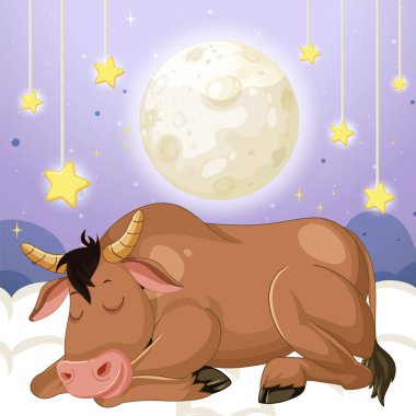 Bir boğa parlayan ayın altında huzur içinde uyur.