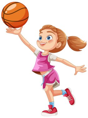 Genç kız neşeyle basketbol oynuyor.