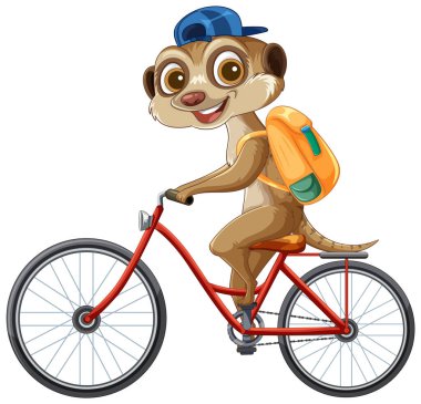 A cheerful meerkat cycling with a backpack clipart