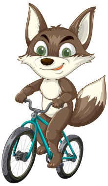 Mavi bisiklete binen neşeli bir tilki