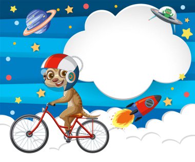 Animals biking through a whimsical space scene clipart