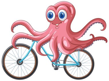 Cheerful octopus joyfully cycling on a blue bike clipart