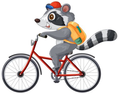 Bir rakun neşeyle kırmızı bir bisiklete biner