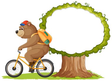 Büyük bir ağacın yanında bisikletli bir ayı.