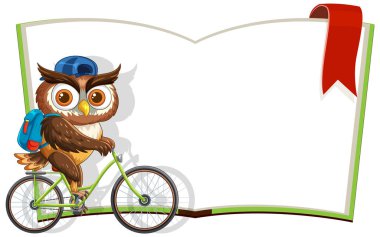 Owl on bike beside an open book clipart