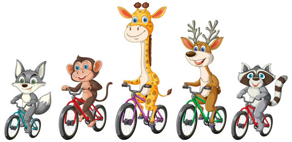 Пять животных с радостью едут в ряд