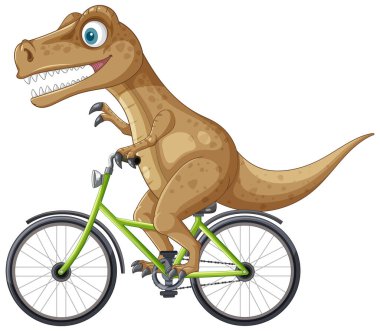 Yeşil bir bisiklette bisiklet süren oyuncu bir dinozor.