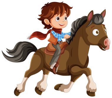 Kahverengi ata binen neşeli bir kovboy