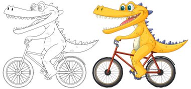 Renkli timsah bisikletle mutlu bir şekilde bisiklet sürüyor.