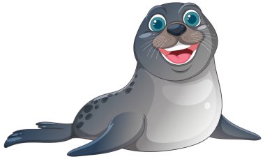 Kocaman gözleri ve bıyıkları olan gülümseyen fok.