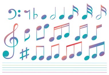 Bir kadroda canlı müzik notaları ve sembolleri