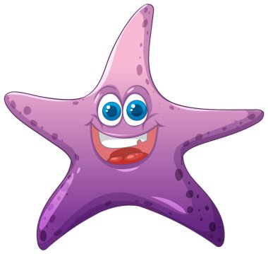 Smiling purple starfish with big blue eyes clipart