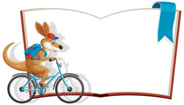 Kangaroo rides a bicycle beside an open book clipart