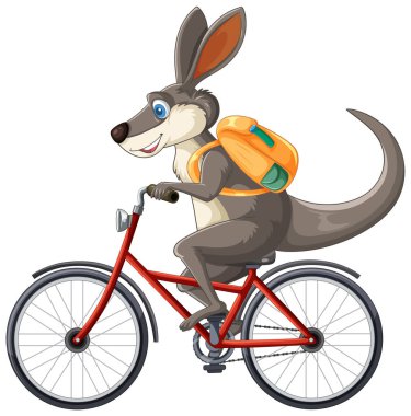 Kırmızı bisikletli sırt çantalı kanguru.