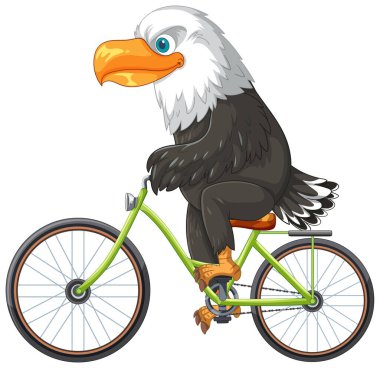 Eagle on a green bike with orange seat clipart