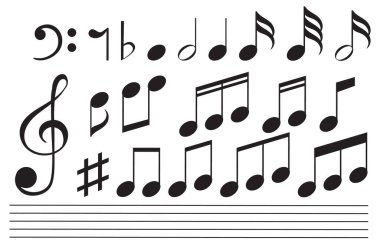 Çeşitli müzik notaları ve sembollerinin tasviri