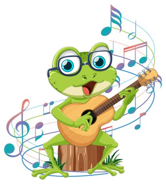 Neşeli bir kurbağa gitar tıngırdatıyor.