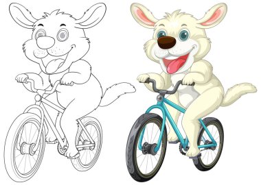 Neşeli köpek neşe ve heyecanla bisiklet sürüyor.