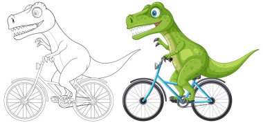 Bisiklete binen mutlu bir dinazor.